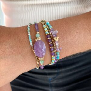 Bracelet 5 tours GLORIA Améthyste/Amazonite- Hypersensibilité, angoisses, sérénité