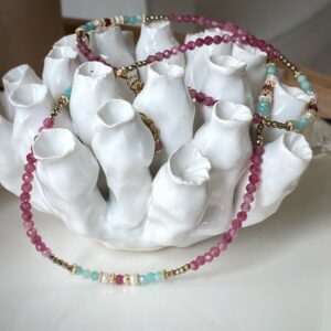 Collier LEONIE - Tourmaline rose/Amazonite - Guérison des blessures, réconfort, gestion des émotions
