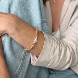 Bracelet HECATE Pierre de soleil/ Cristal de roche - Vitalité, Clarté, Rayonnement, Optimisme